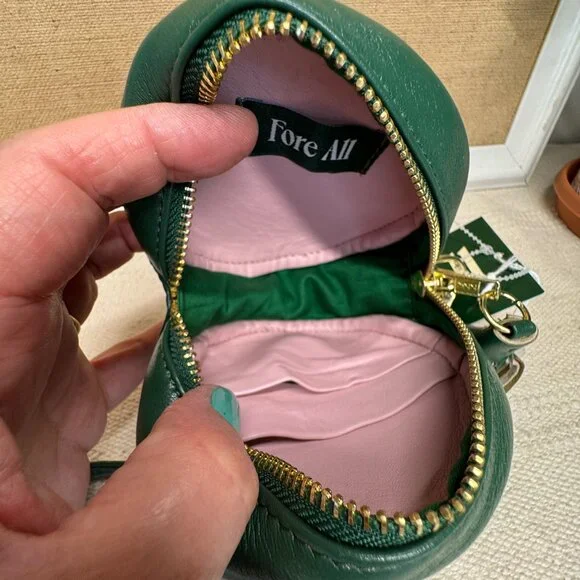 Fore All Tulee Mini Bag Green Leather Clip Tassel Round Wristlet Bag Charm Golf - Picture 3 of 7